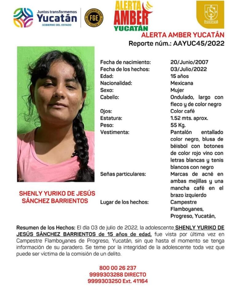 Alerta Amber: Desaparece adolescente de 15 años en Progreso