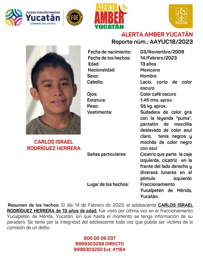 Alerta Amber en Yucatán: Buscan a adolescente desaparecido en Mérida