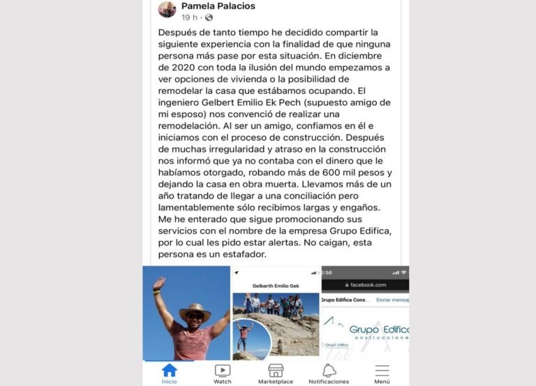 ALERTAN EN REDES SOCIALES.  Gaider Emilio Ek Pech es señalado por usuaria de Facebook como defraudador y extorsionador