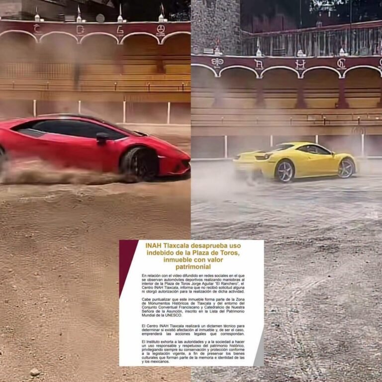 INAH advierte acciones legales por exhibición de autos de lujo en histórica Plaza de Toros